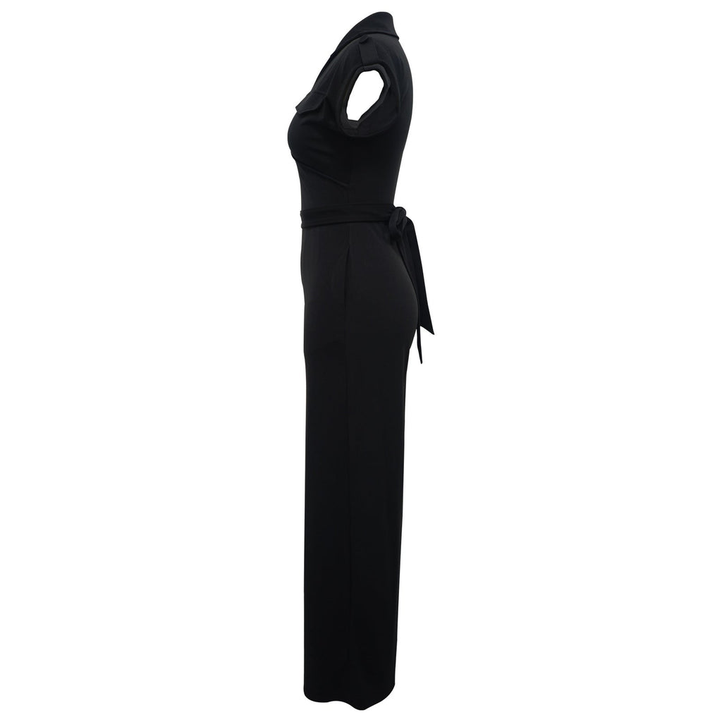 Women Solid Color Sleeveless V neck Wide Leg Jumpsuit