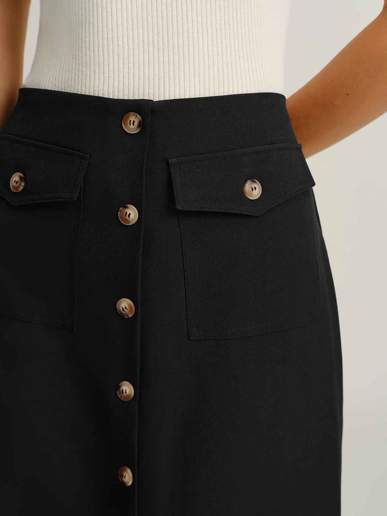 Elegant Vintage Button Slit Skirt