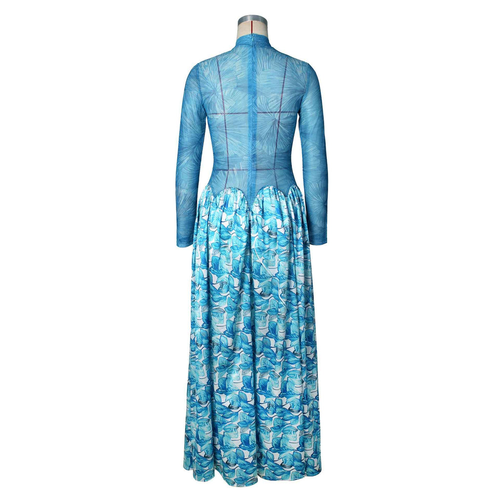 Summer Mesh Floral Print Dress Abstract Flowy Boho Style