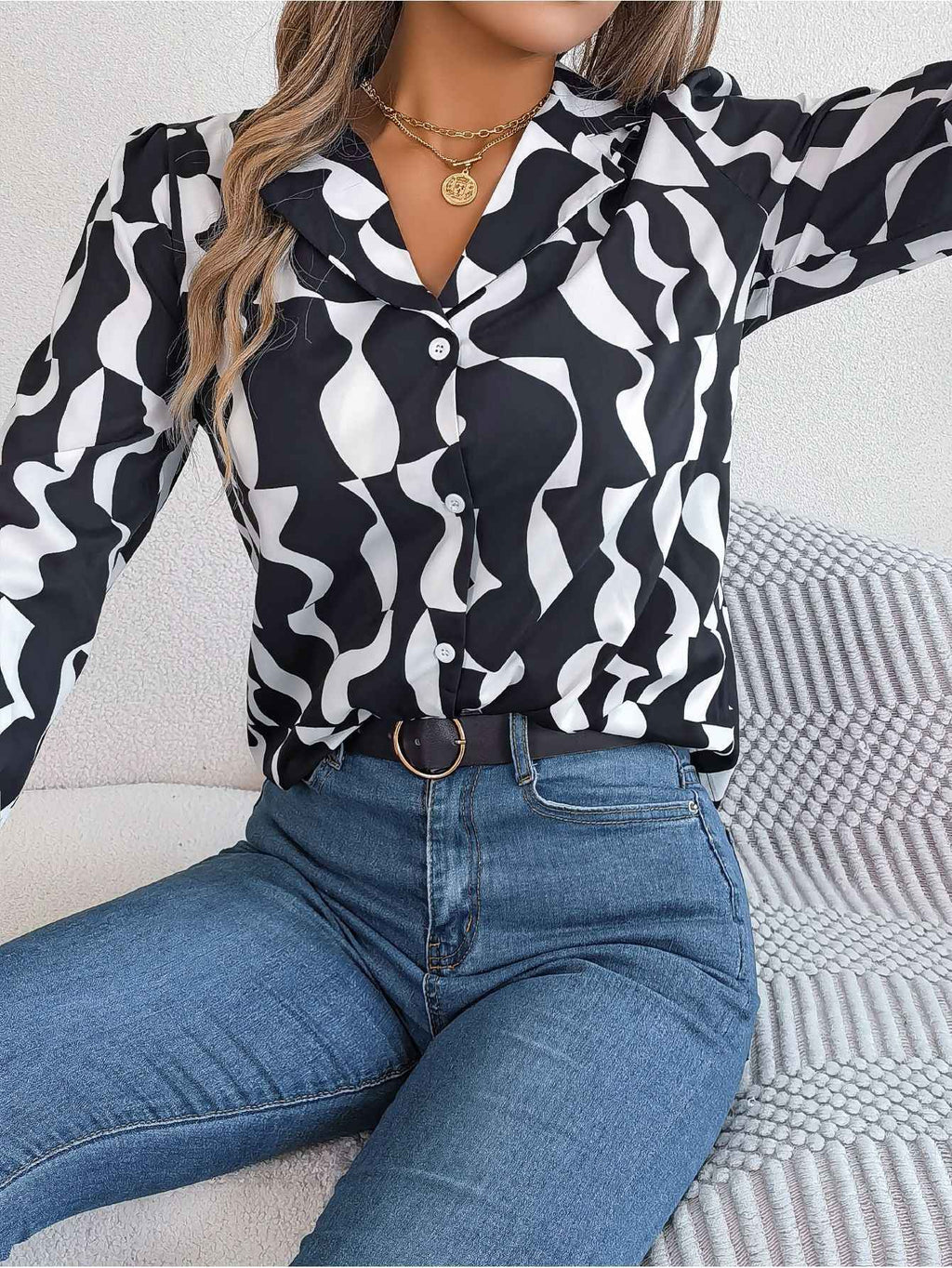 Elegant Contrast Color Striped Blouse
