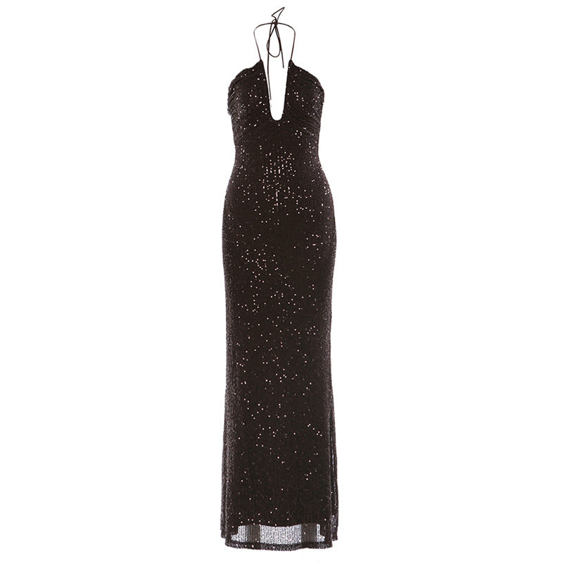 Elegant Halter Sequ Slim Dress