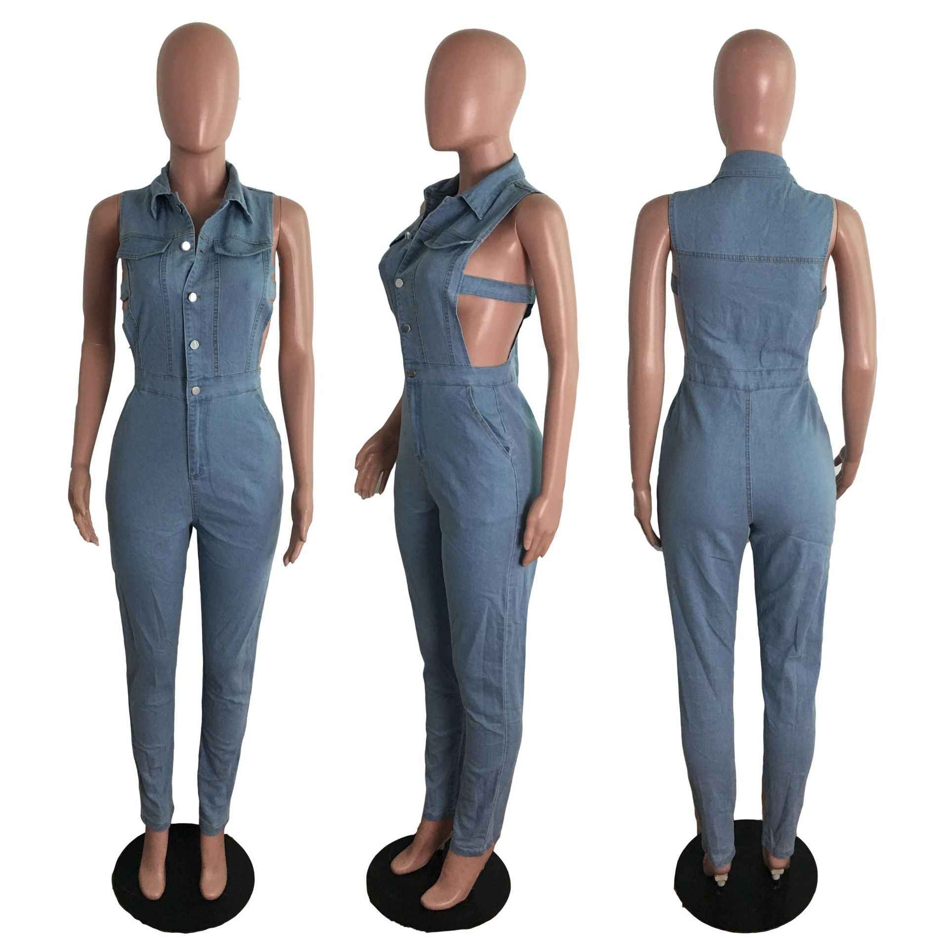 Denim Women Wear Slim Fit Jumpsuit