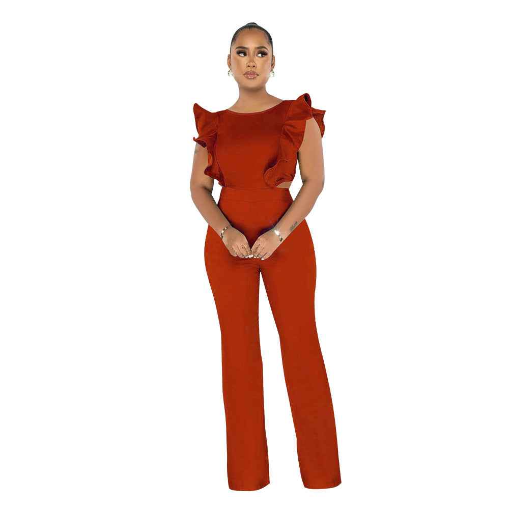 Ruffled Solid Color Jumpsuit
