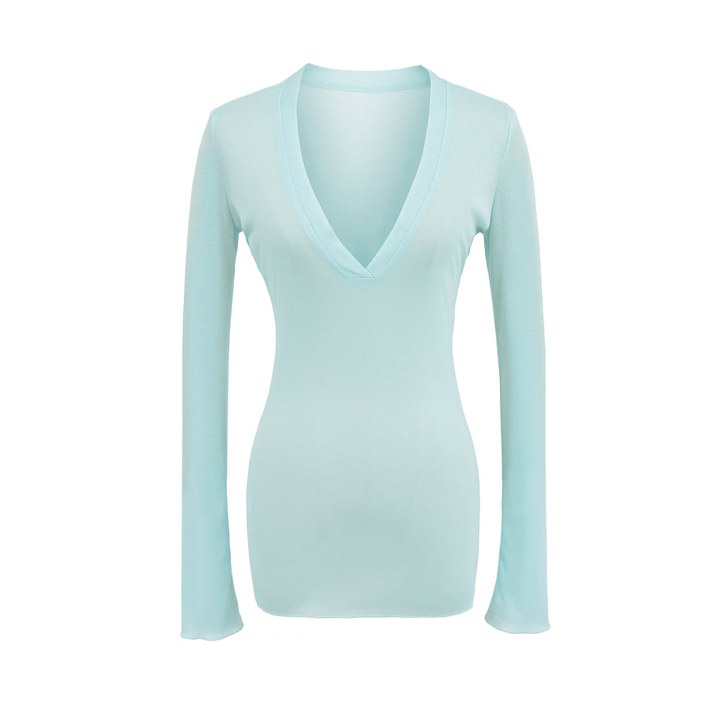 Deep V Neck Sheer T-Shirt