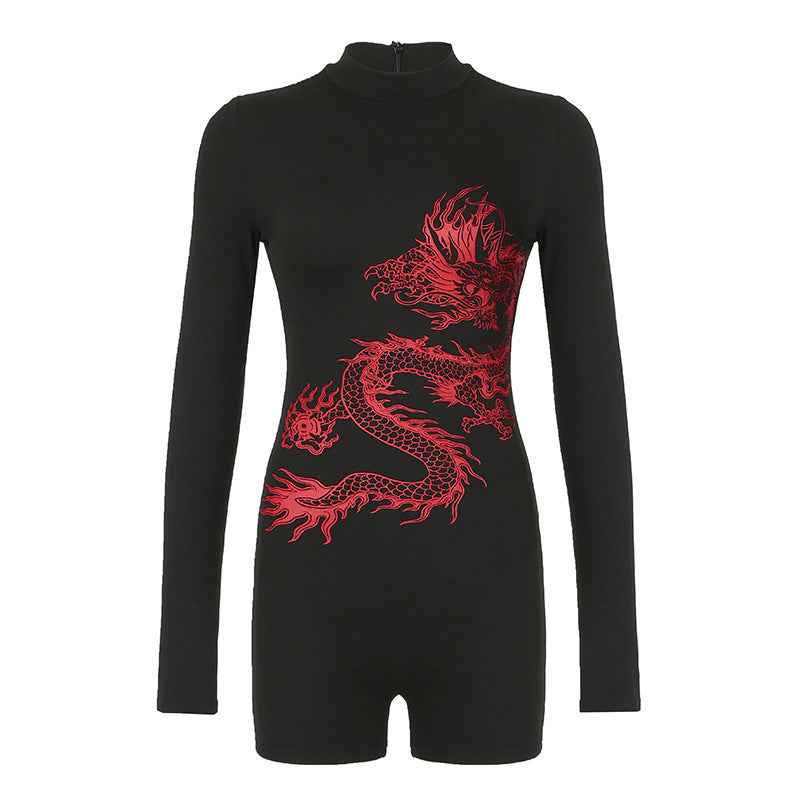 Dragon Print Romper Turtleneck