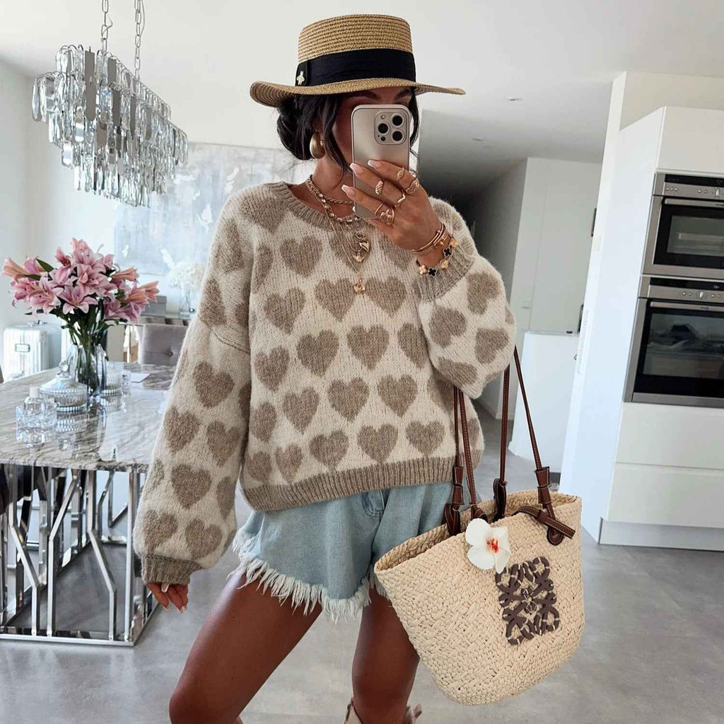 Valentine's Day Sweater Cute Love Jacquard Color Contrast