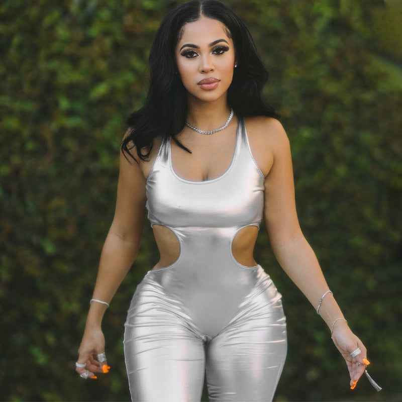 Faux Leather Sexy Cutout Backless Slim Fit Sling Jumpsuit (Medium Only)