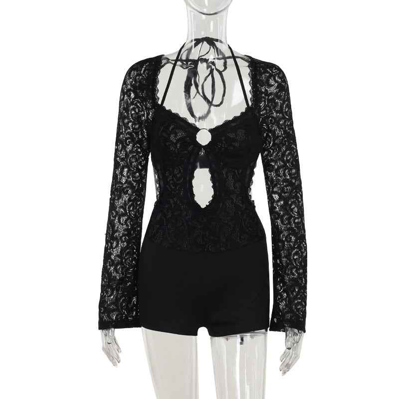Autumn Elegant Sexy Slim Lace Long Sleeved Romper for Women