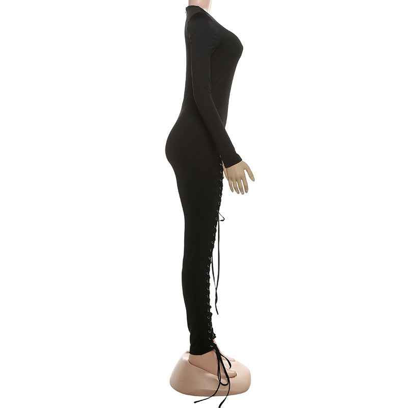 Sexy Solid Color Cutout out Strap Tight Jumpsuit