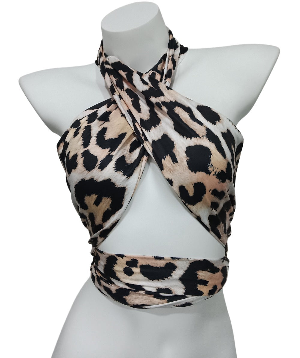 Leopard Print Halter T-shirt