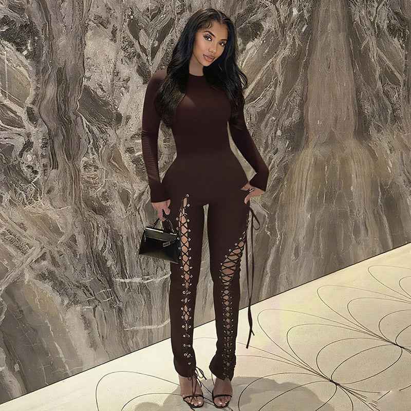 Sexy Solid Color Cutout out Strap Tight Jumpsuit