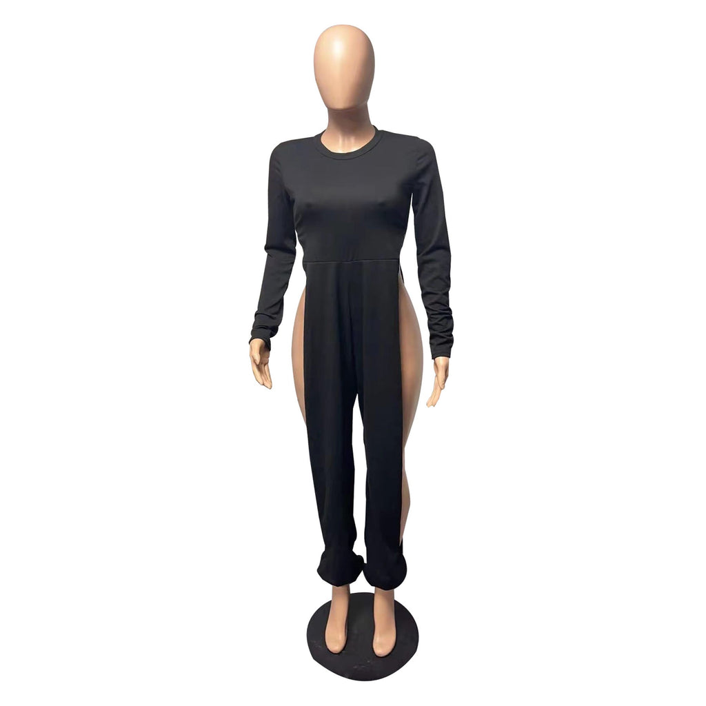 Sexy Open-Leg Jumpsuit Solid Color