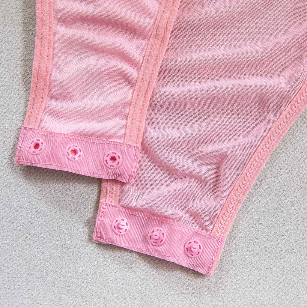 Lace Stitching Elastic Mesh Flared Bodysuit