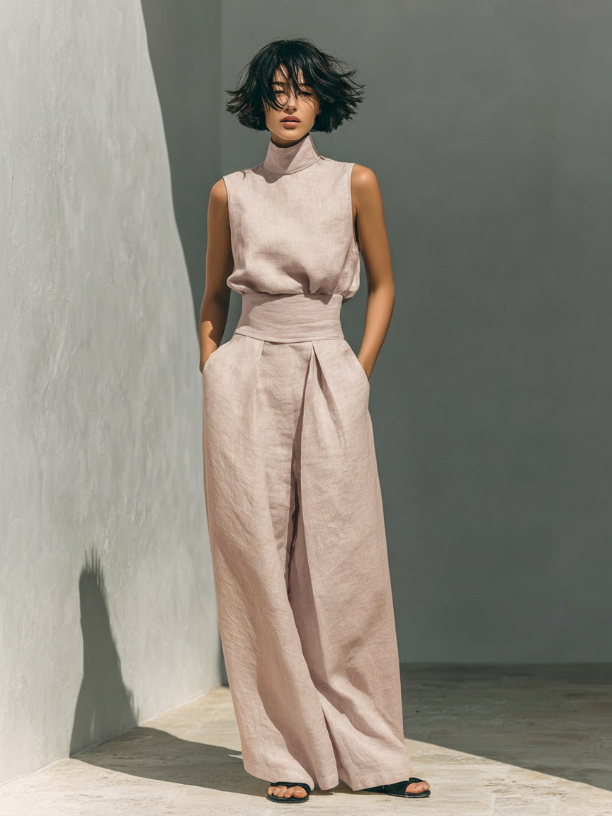 Elegant Women Simple Cotton Linen Jumpsuit