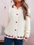 Valentine's Day Retro Pattern Cute Love Button Long Sleeve Knit Cardigan Sweater