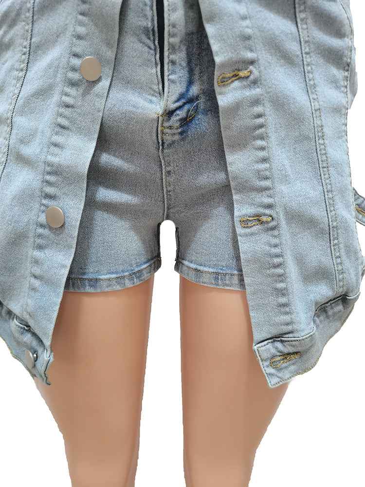 Elastic Denim Two Piece Skort