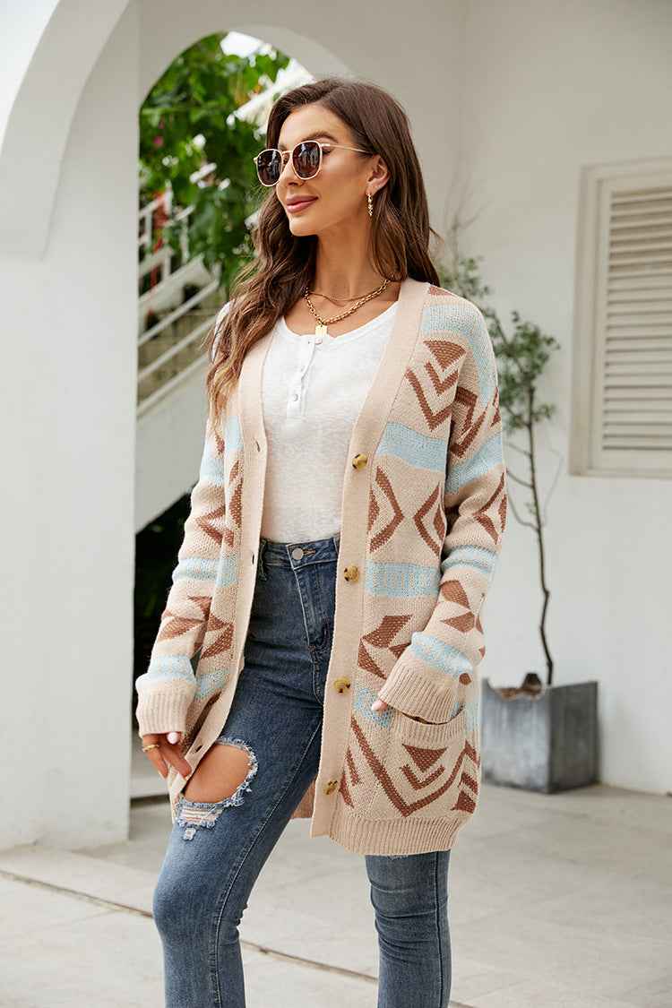 Plaid Sweater Knitted Cardigan