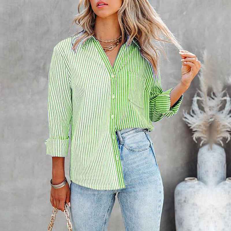 Striped Color Contrast Cardigan Blouse