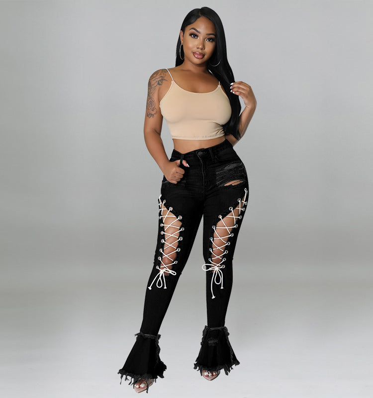 Women's Jeans Lace up Retro MUNSIEUR