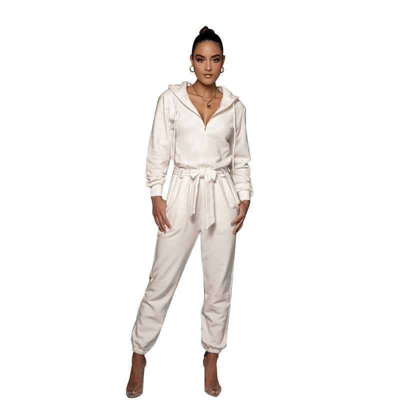 Half Open Collar Urban Casual Women's Jumpsuit