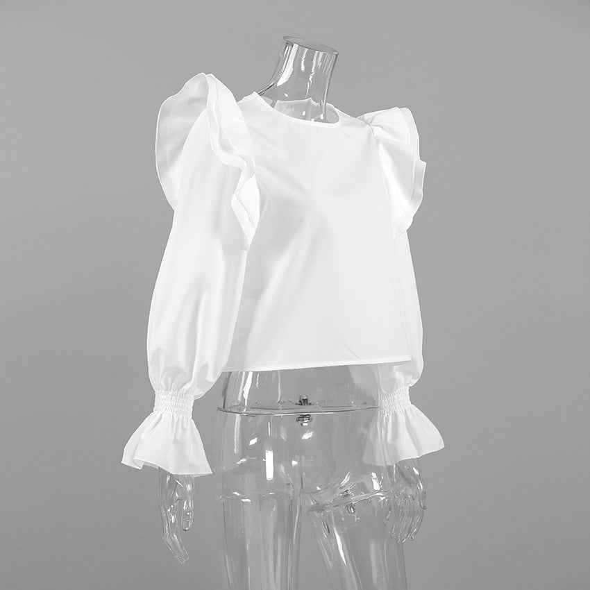 Gentle Polyester Cotton White Flying Sleeve Blouse