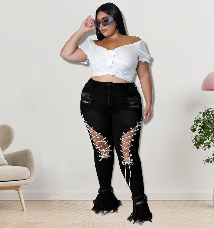 Women's Jeans Lace up Retro MUNSIEUR