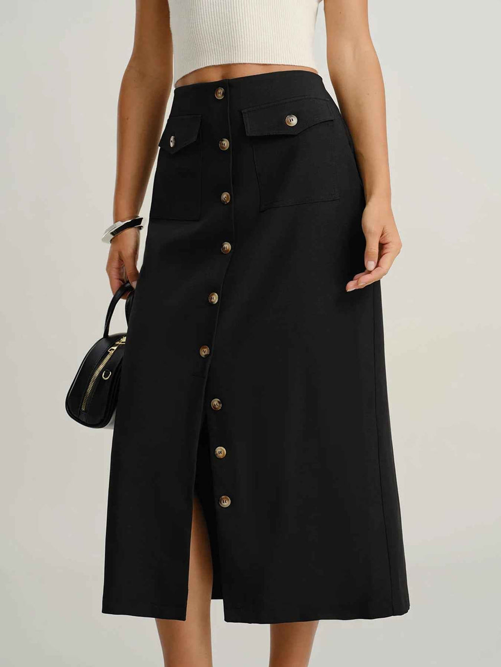 Elegant Vintage Button Slit Skirt