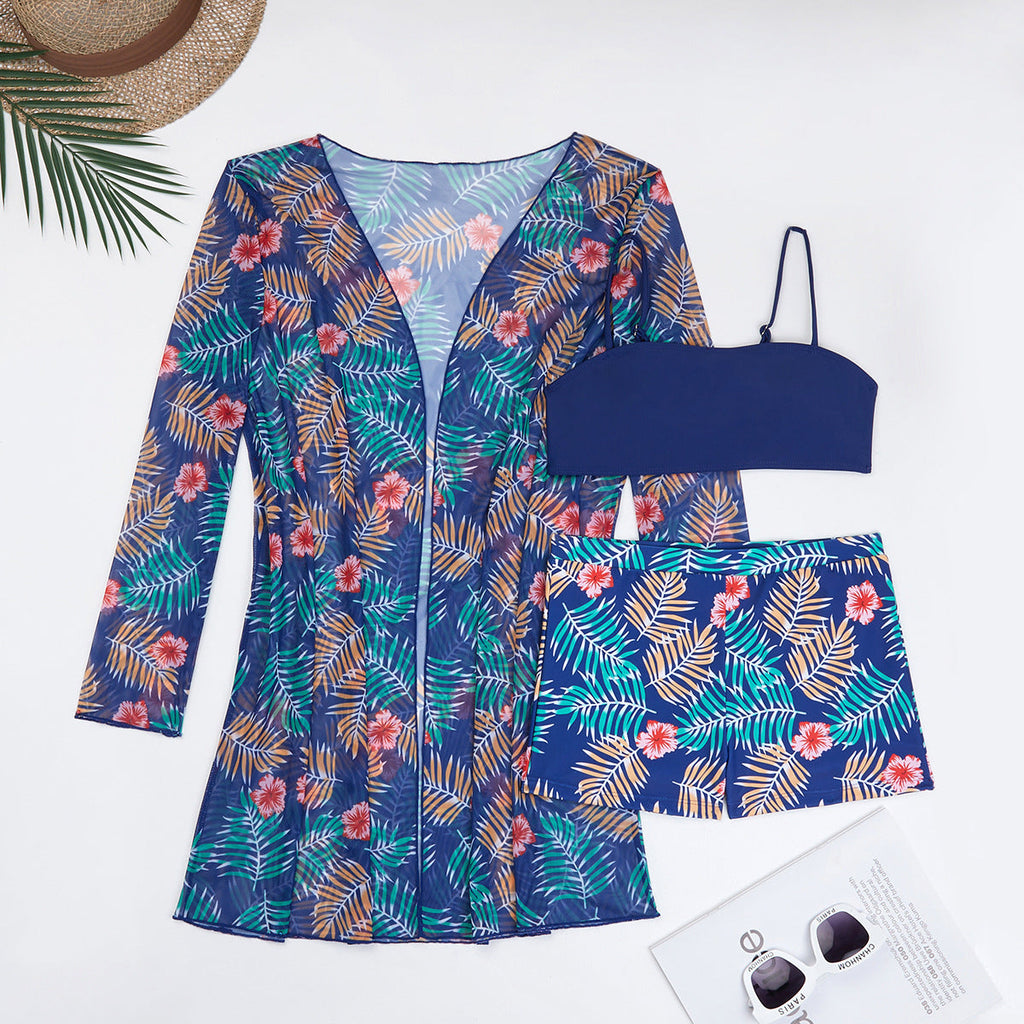 Swimsuit Printed Split Three Piece Long Sleeve Bikini Swimsuit