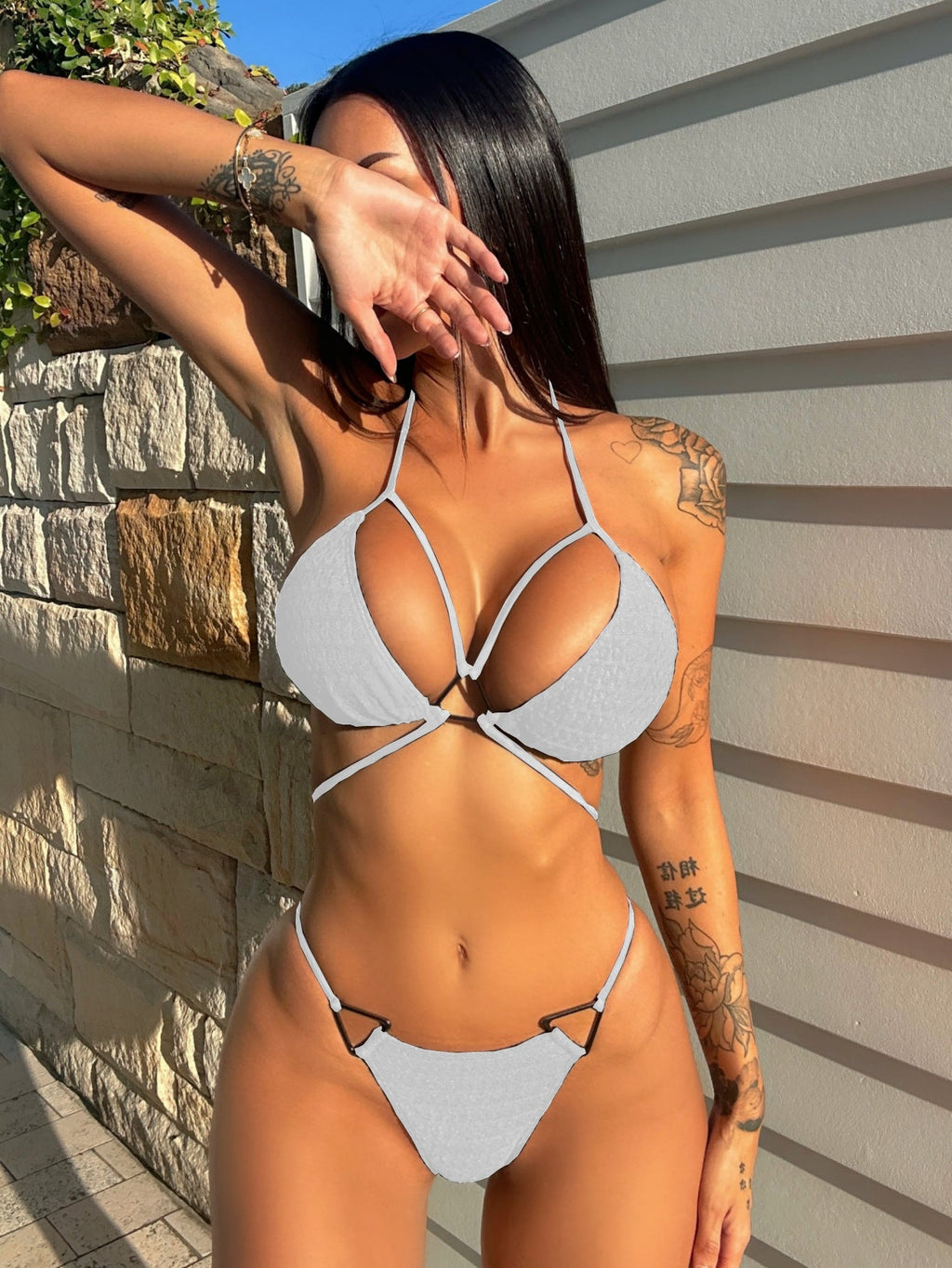 Sexy Bikini Women Split Solid Color Triangle Bag Swimsuit