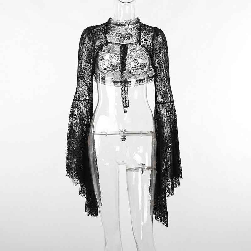 Gothic Classic Lace Flare Sleeve Blouse Y2K Rave