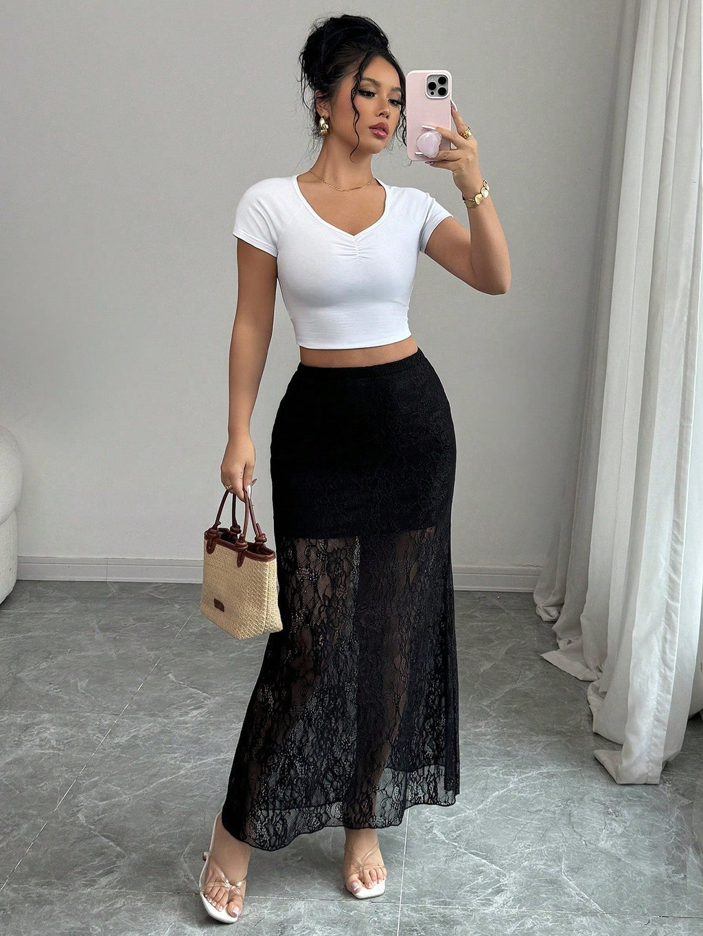 MUNSIEUR Lace Sheath Slimming Skirt