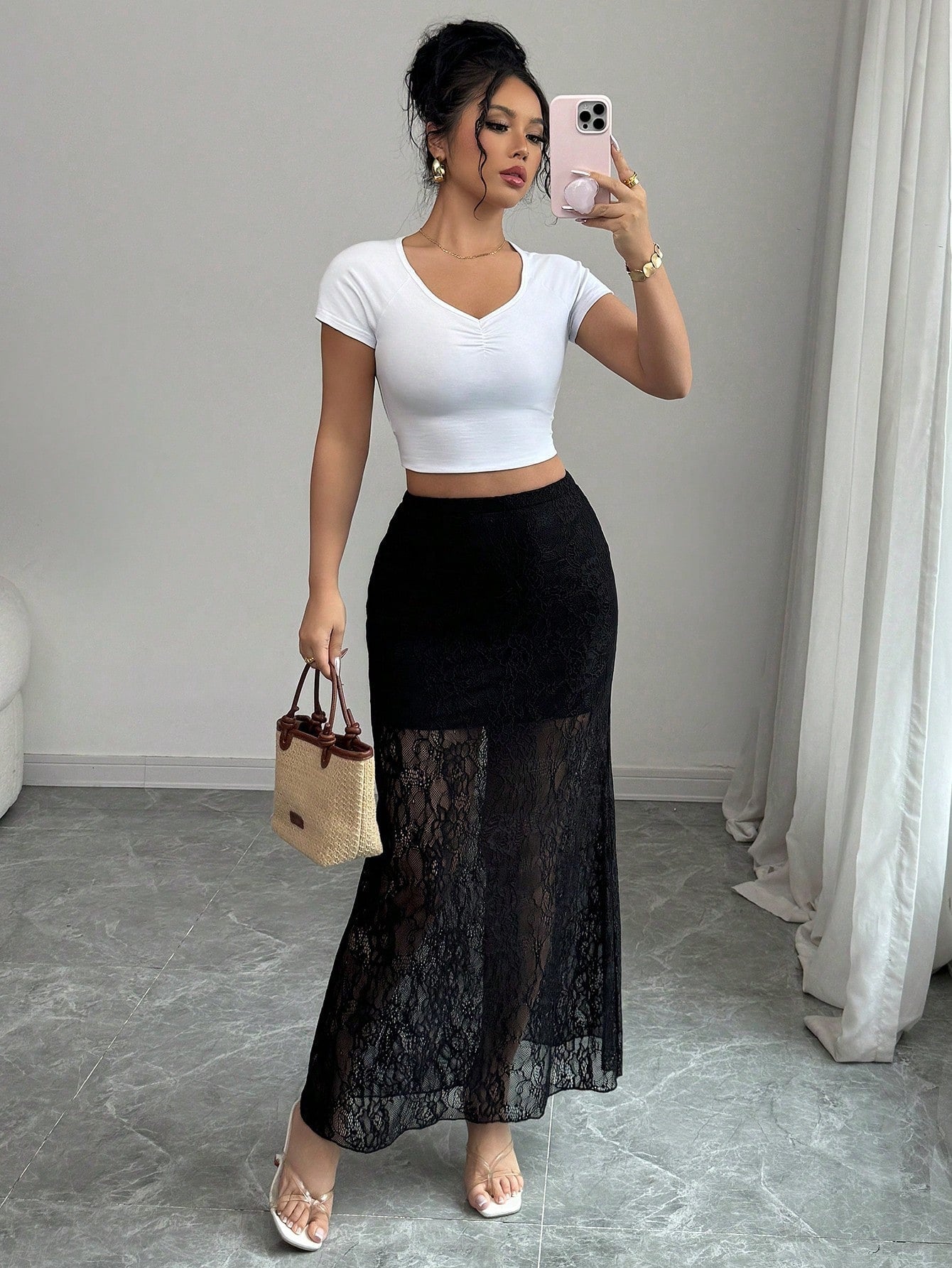 MUNSIEUR Lace Sheath Slimming Skirt