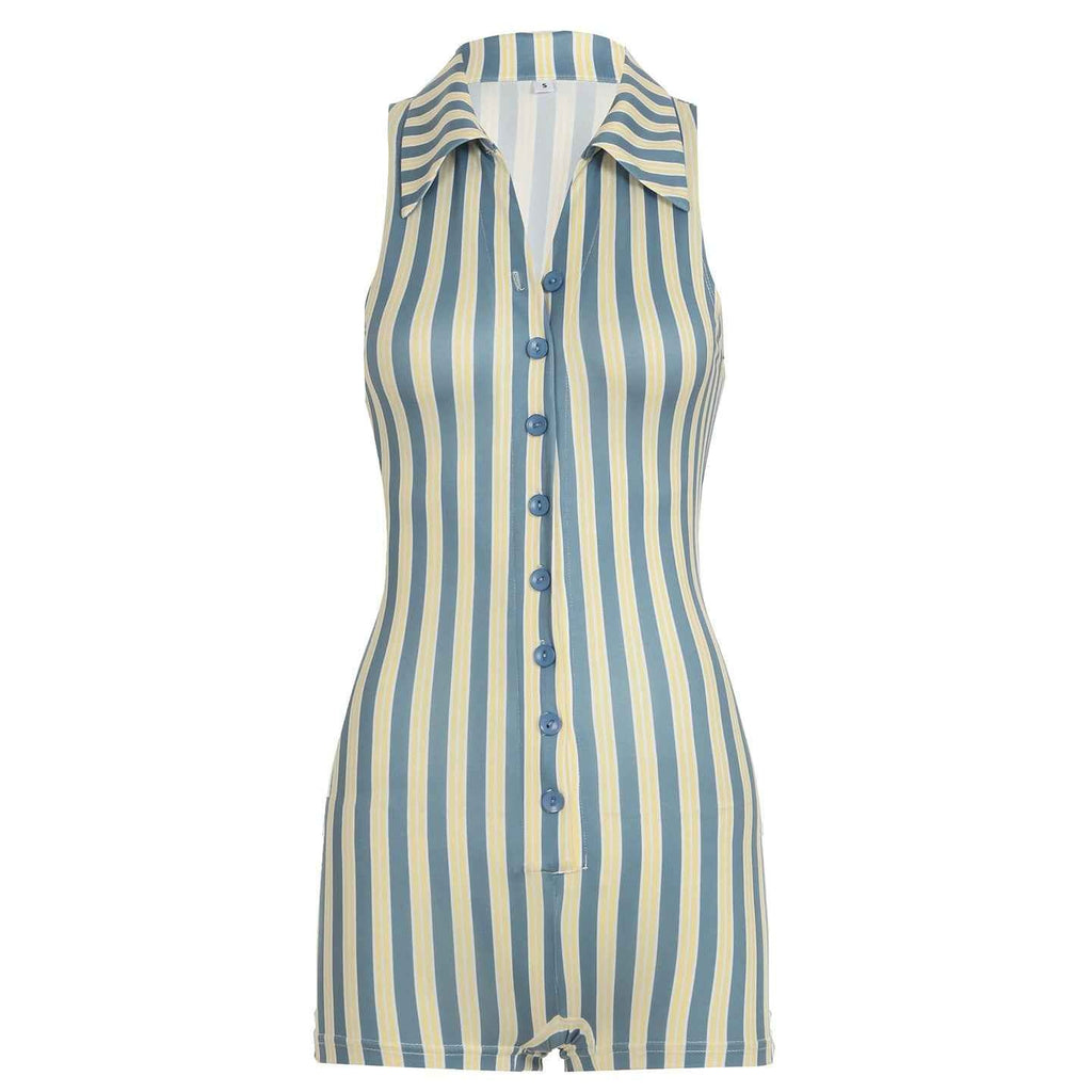 Sleeveless Romper Striped Contrast Color Street Hip