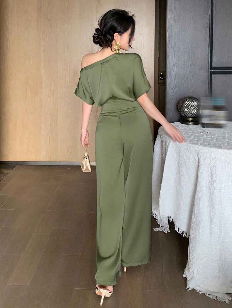Satin Jumpsuit for Women Elegant Asymmetric