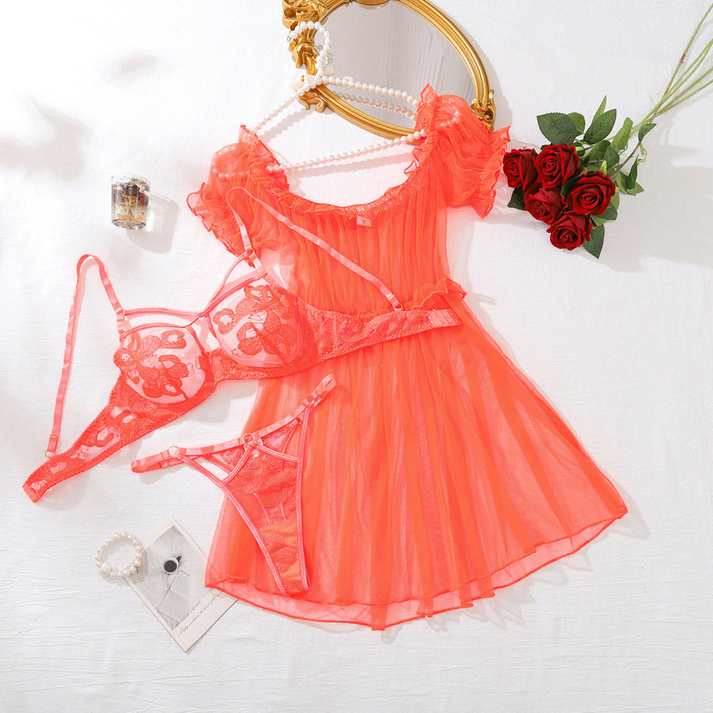 Mesh Lingerie See through Three Piece Set