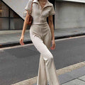 Backless Collared Button Jumpsuit