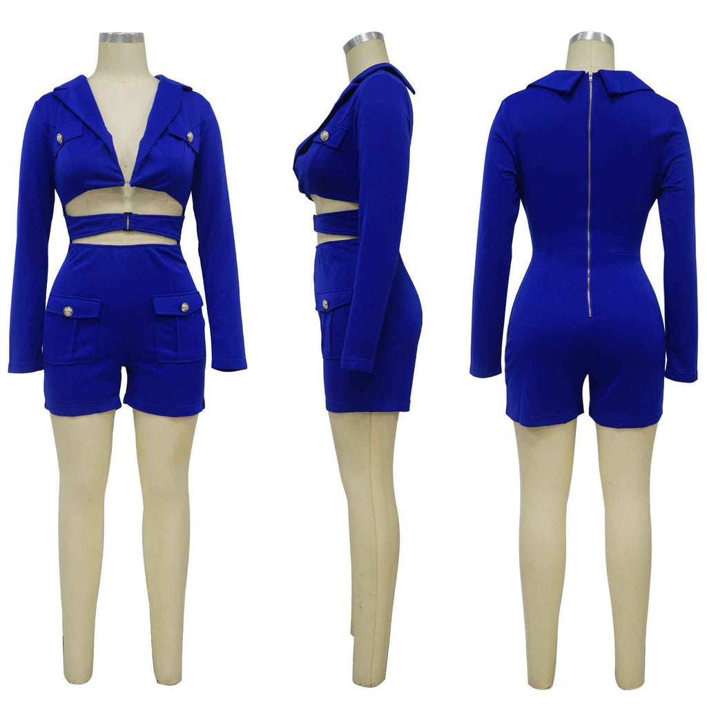 Deep V Plunge Solid Color Romper
