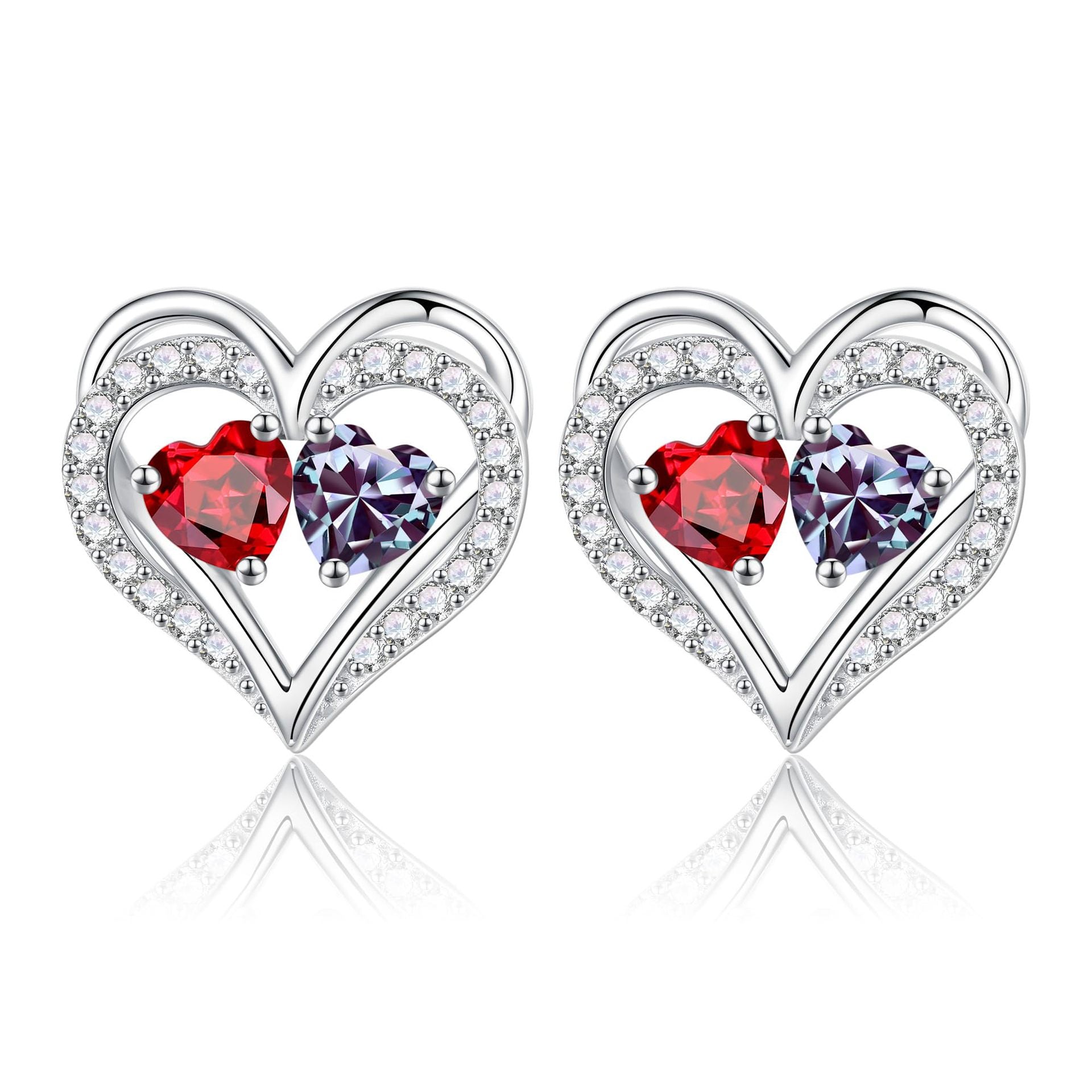 Sterling Silver Birthstone Heart Earrings