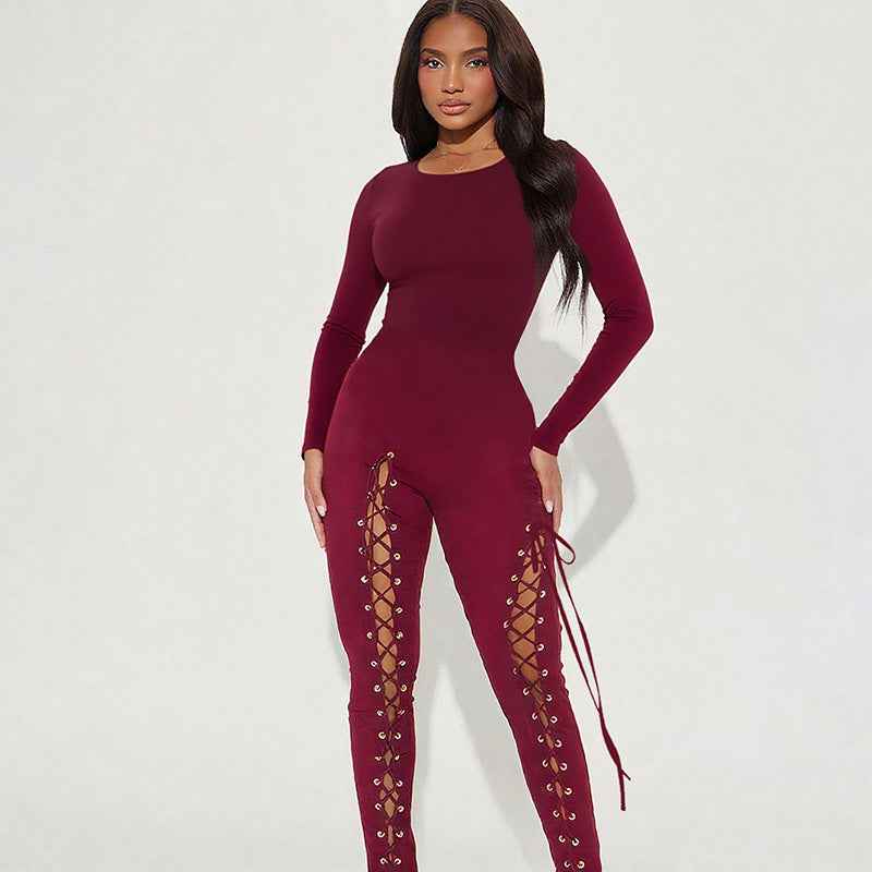 Sexy Solid Color Cutout out Strap Tight Jumpsuit