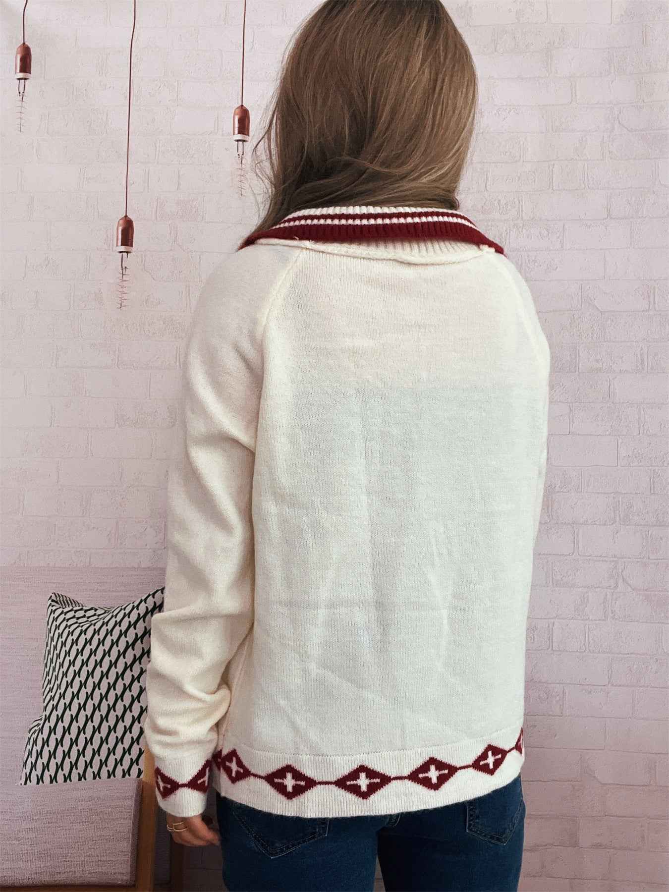 Valentine's Day Retro Pattern Cute Love Button Long Sleeve Knit Cardigan Sweater