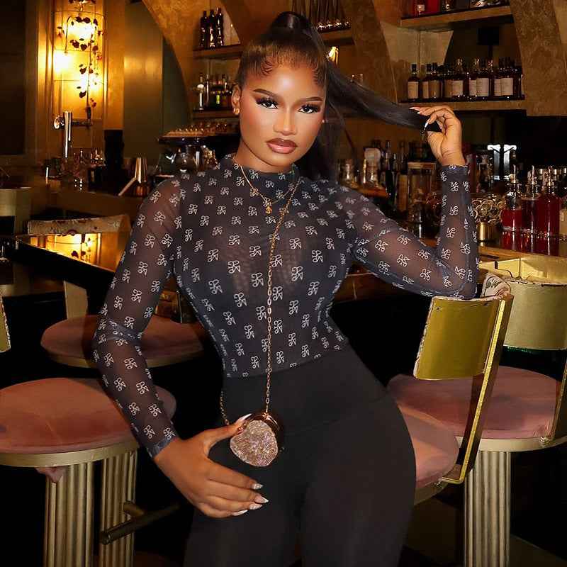 Women's Clothing Stitching Micro Transparent Sexy Print Jumpsuit
