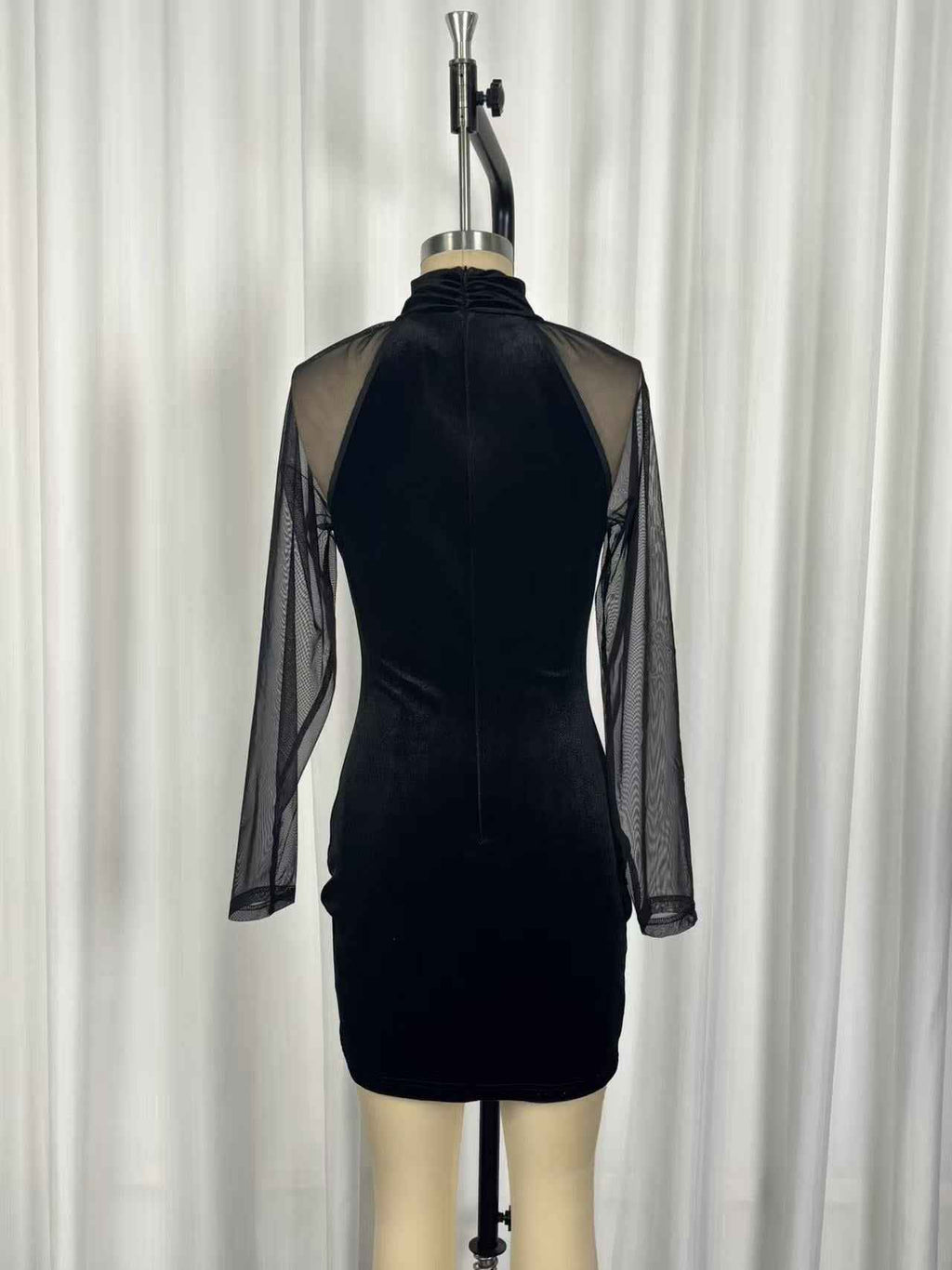 Elegant Slim Long Sleeve Sheer Mesh Cocktail Evening Dress