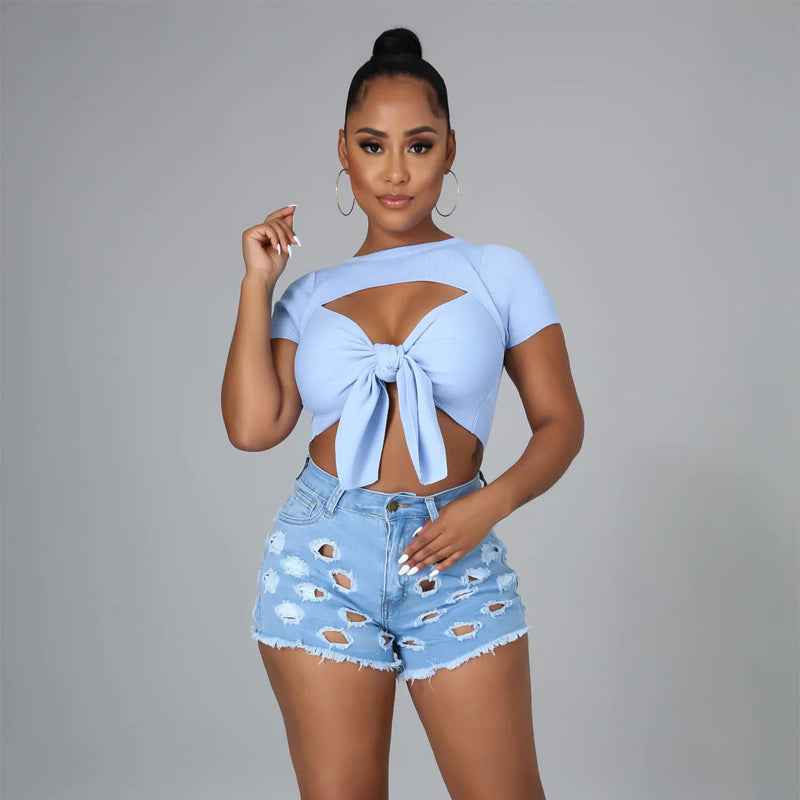 Solid Color Ripped High Waist Stretch Women's Bottoms