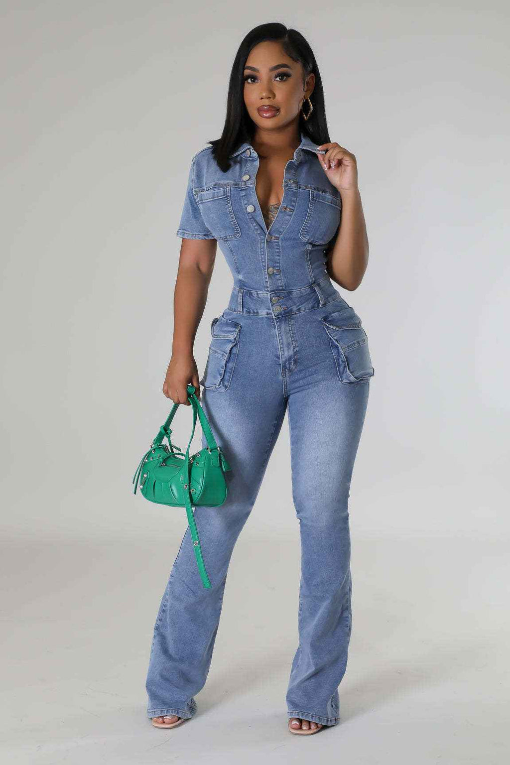 Floral Wash Denim Jumpsuit