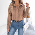 Elegant Pleated Solid Color Button Blouse