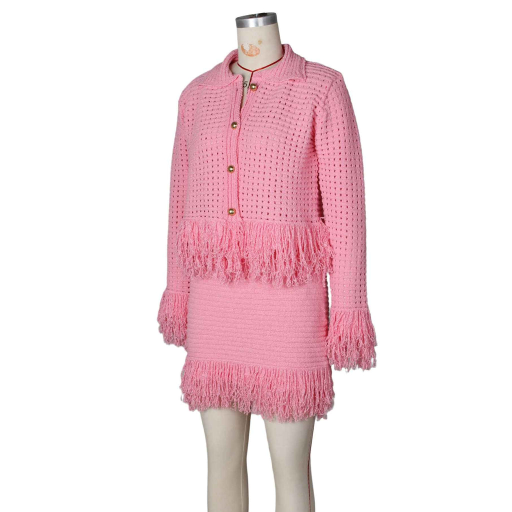 Fringe Sheath Skirt Two Piece Set