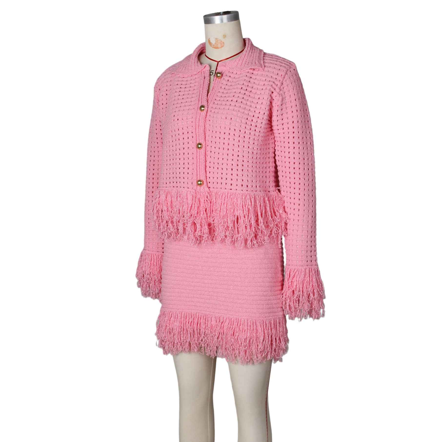 Fringe Sheath Skirt Two Piece Set