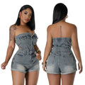 Casual Tube Top Women's Clothing Slim Fit Denim Jumpsuit