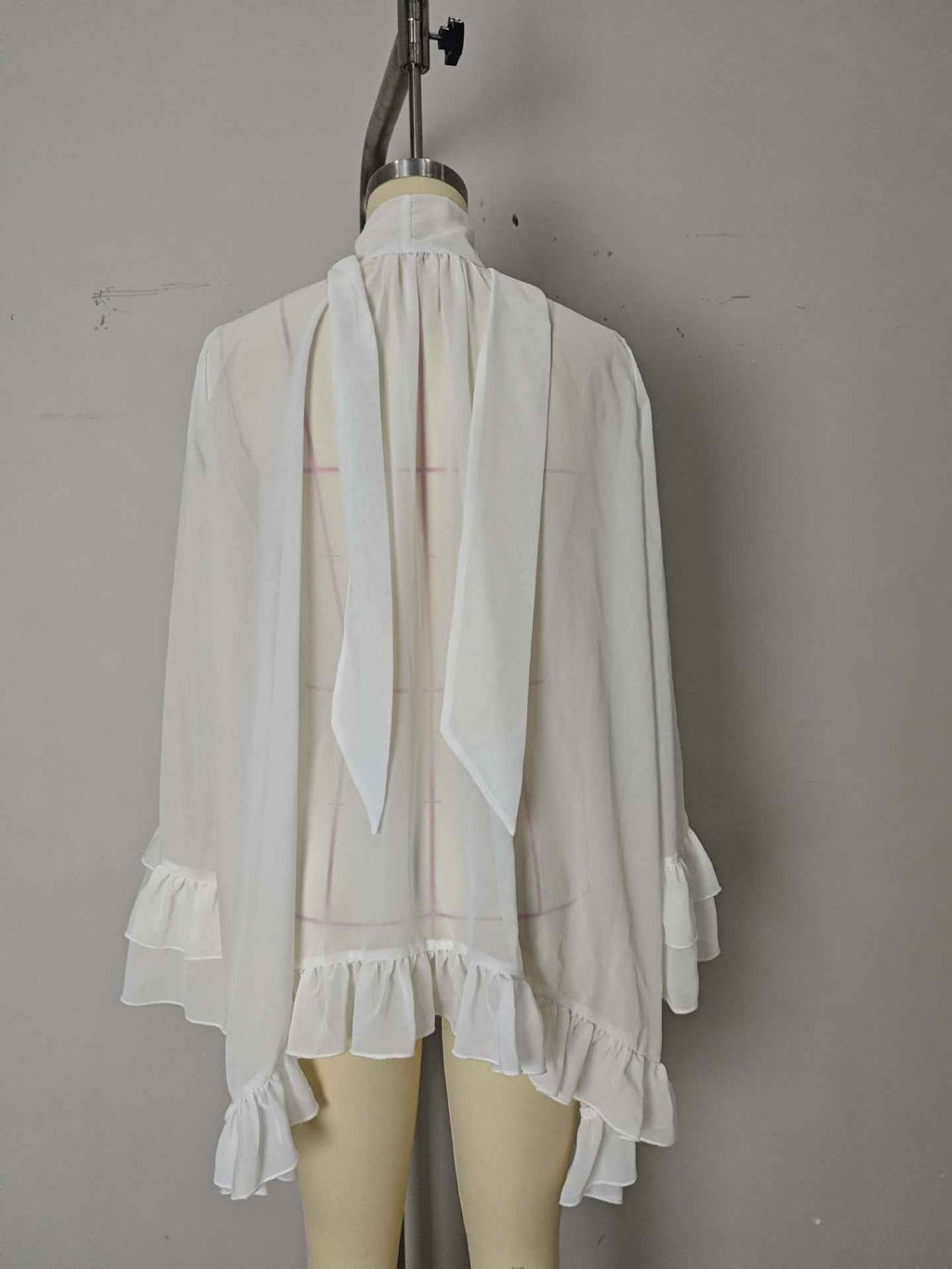 See through Ruffled Long Sleeve Blouse for Women