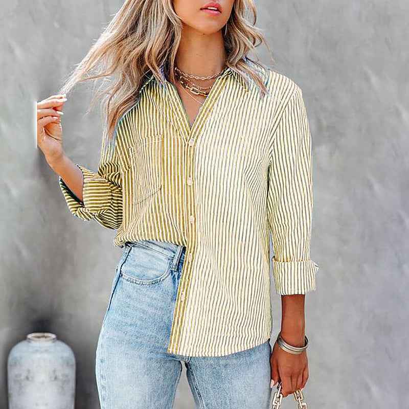 Striped Color Contrast Cardigan Blouse